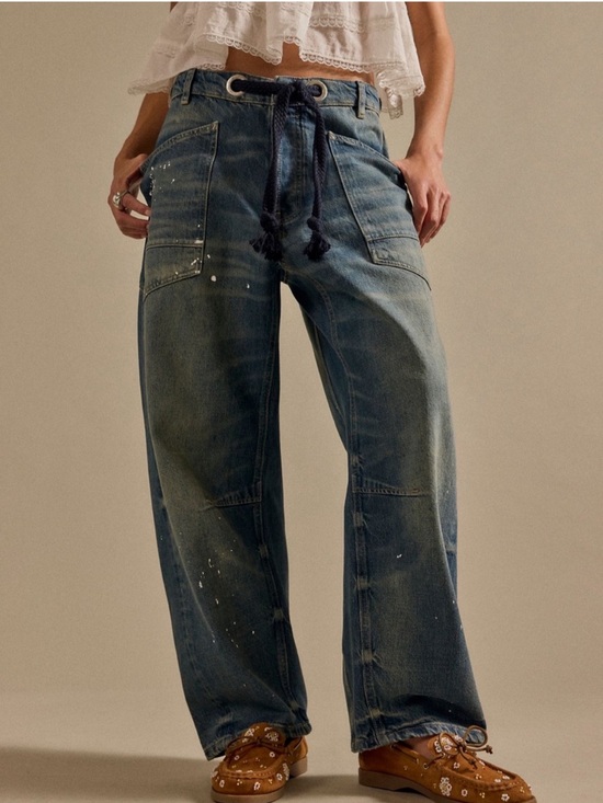 Free People Denim - We The Free FP Moxie Mid Rise Barrel Jeans Timeless Blue Women Size 32 Wide Leg